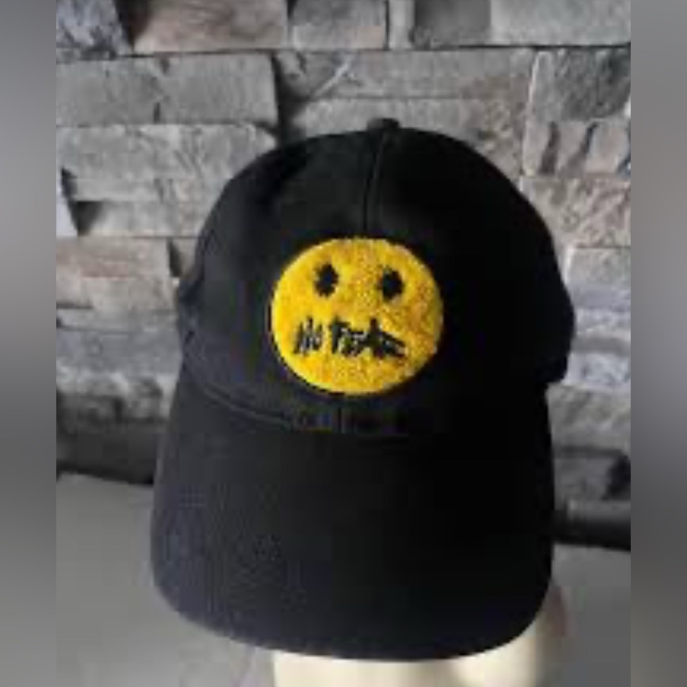 No Fear Black SnapBack hat with Yellow Smiley Patch